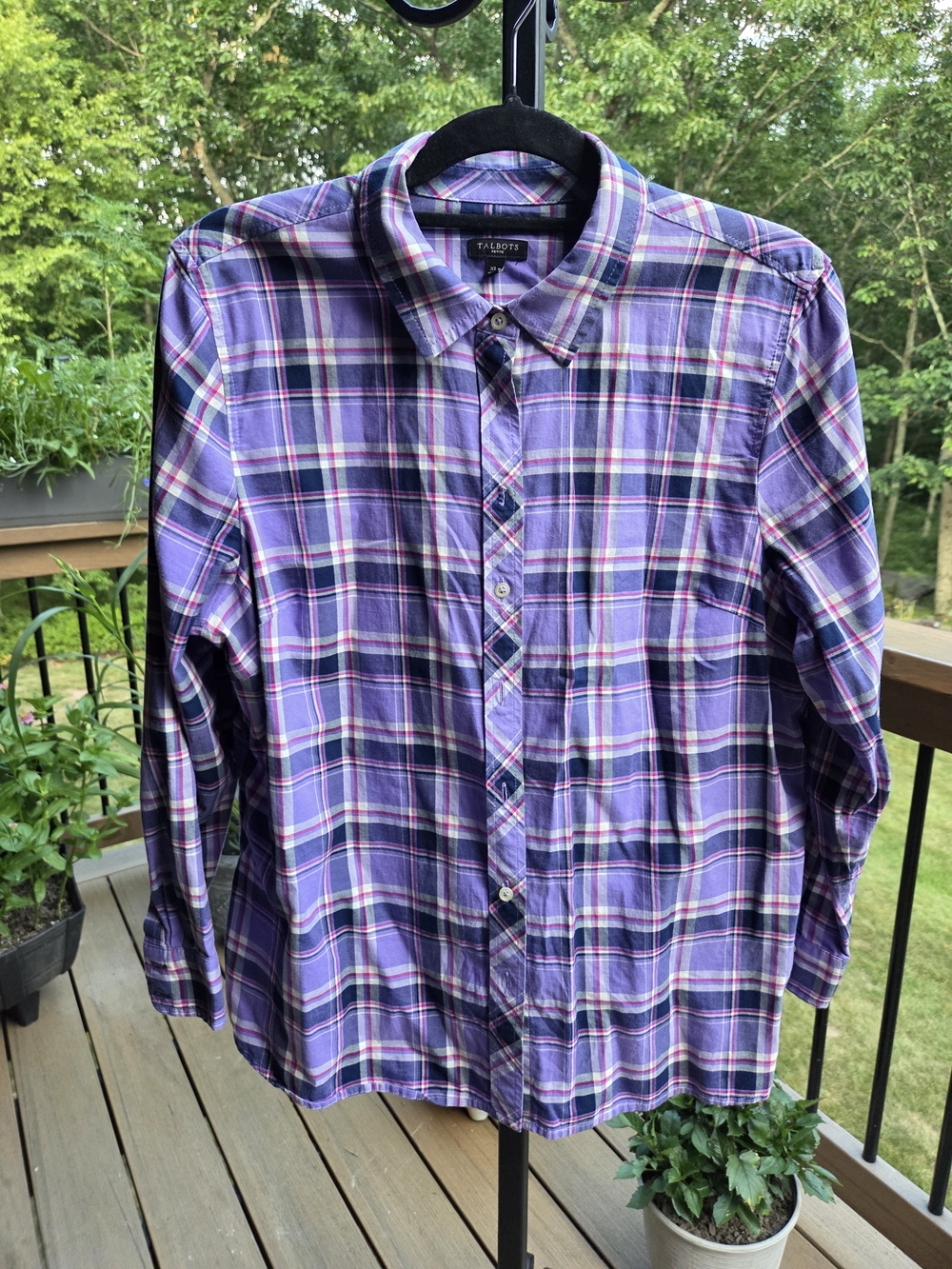 Talbots Purple Plaid Button-Down Shirt for Women